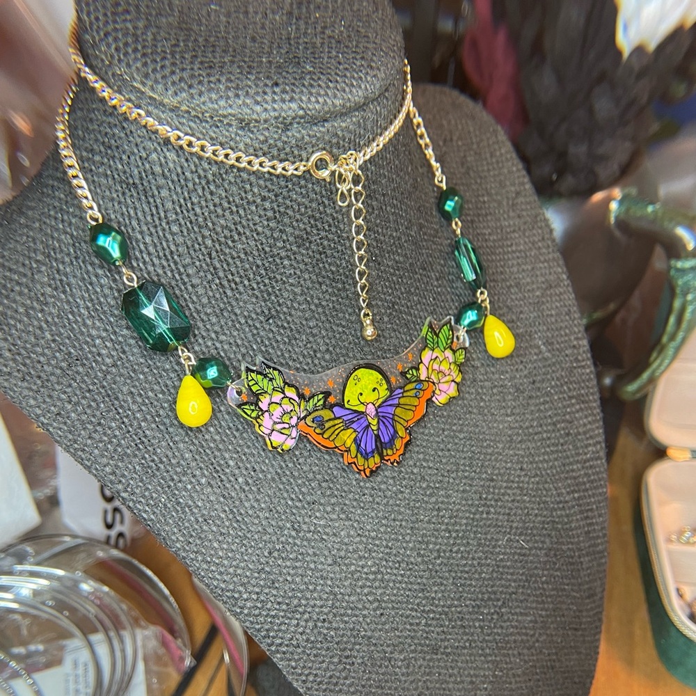 Handmade butterfly necklace with vintage beads up-cycled